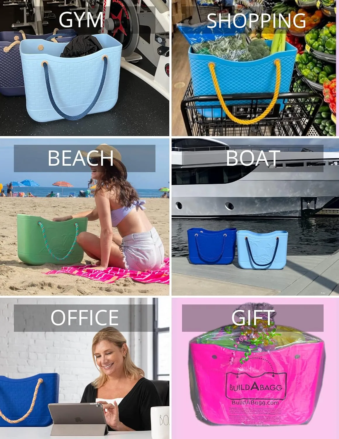 Large Open Rubber Tote Bag, Washable Beach Bags Waterproof Sandproof, Portable Outdoor Tote for Sports Gym & Pool