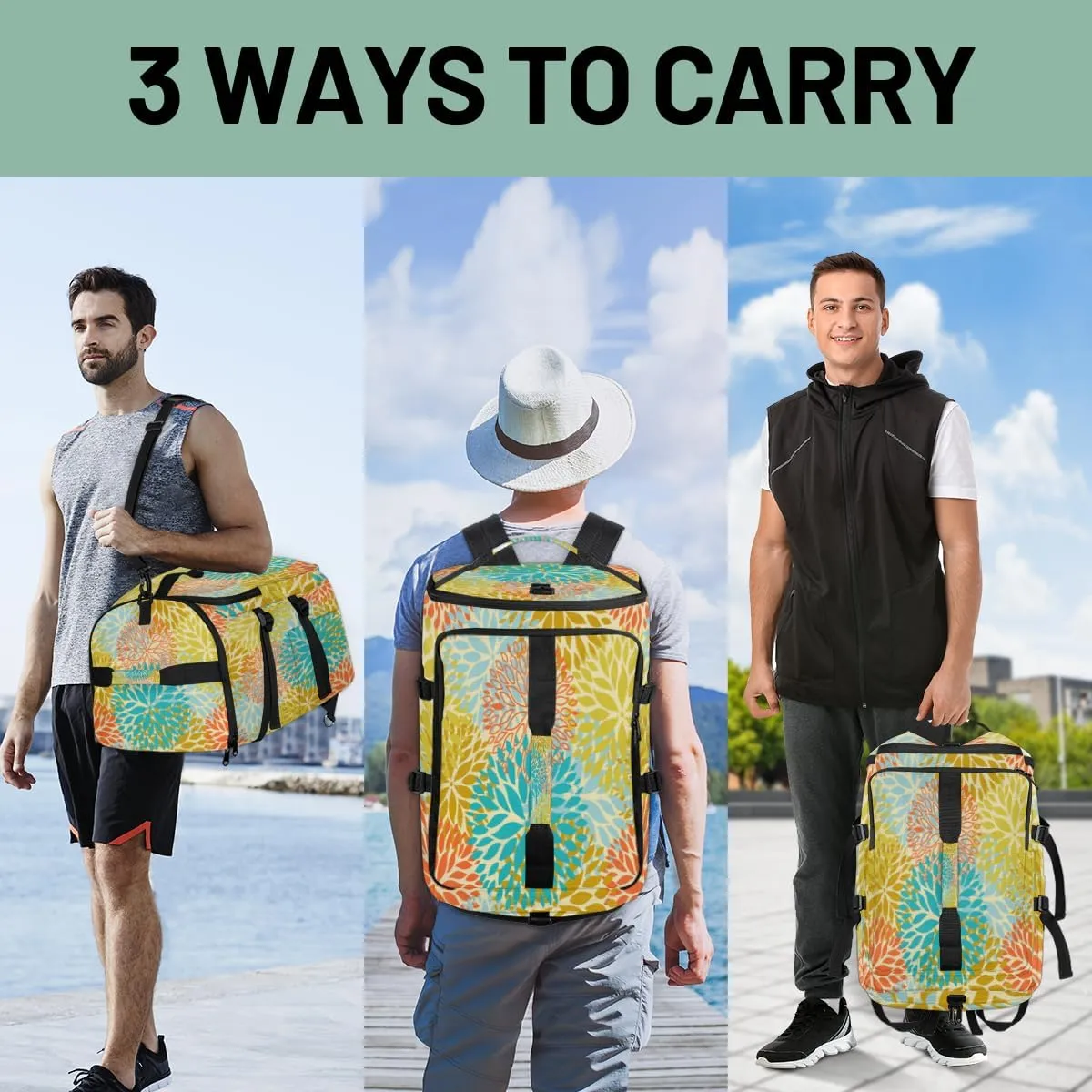 Large Sports Gym Bag With Shoe & Laptop Compartment 47L Waterproof Travel Duffel Bags for Men Women Abstract Daisy Floral Luggage Backpack Duffle Bag