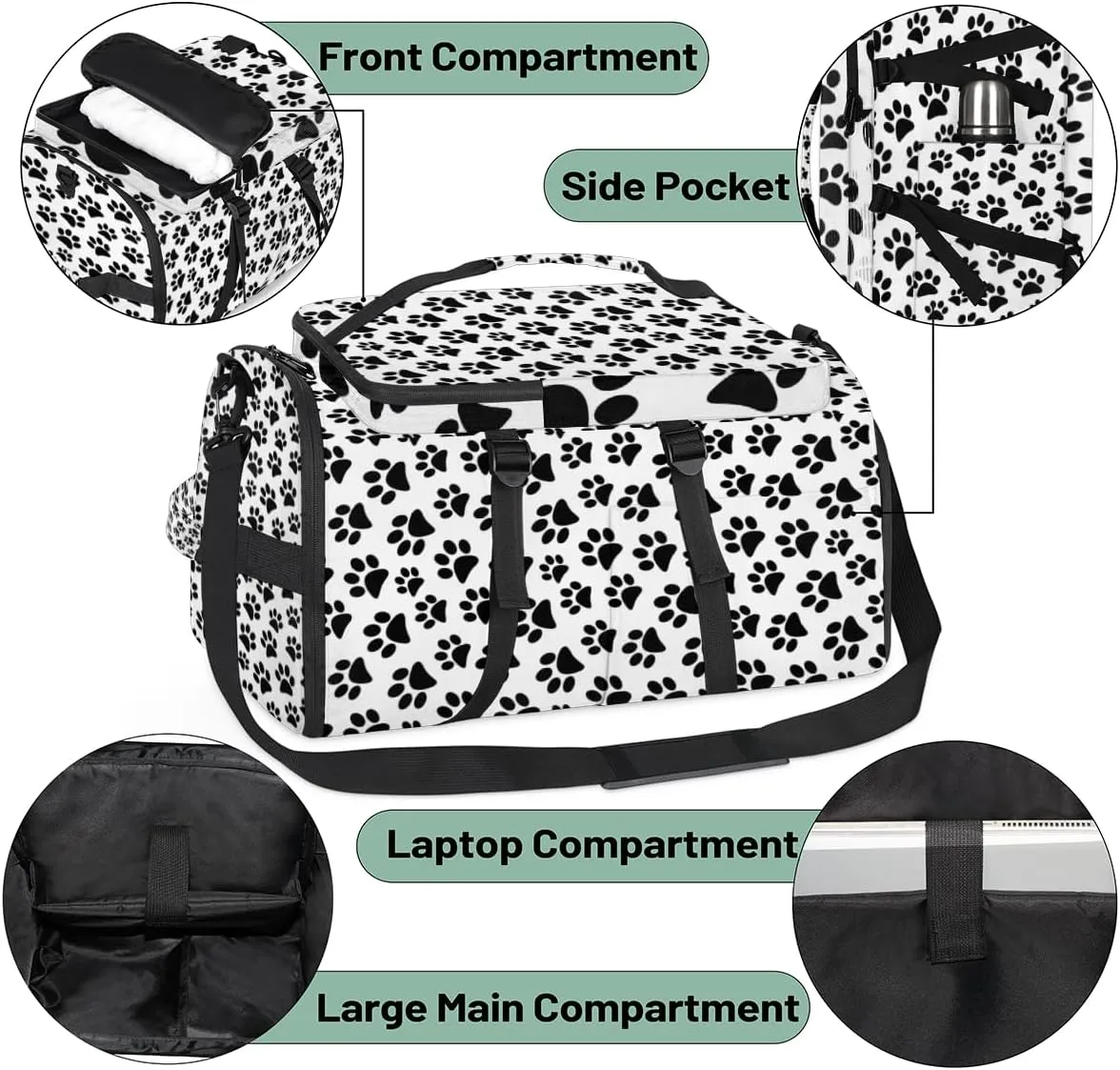 Large Sports Gym Bag With Shoe & Laptop Compartment 47L Waterproof Travel Duffel Bags for Men Women Animal Footprint Luggage Backpack Duffle Bag
