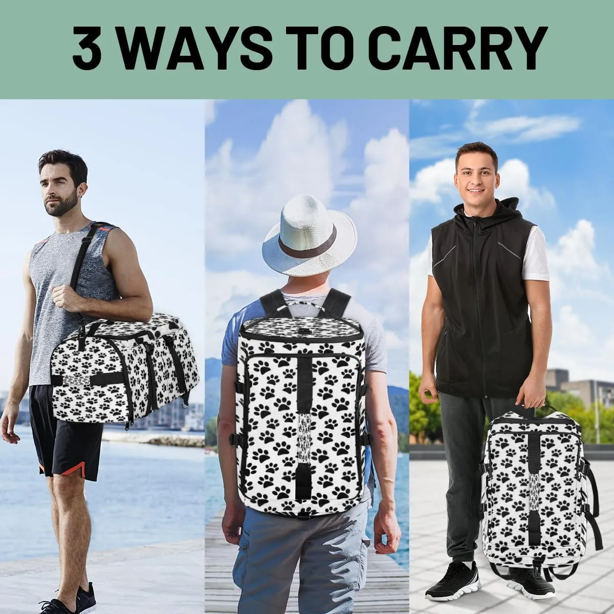 Large Sports Gym Bag With Shoe & Laptop Compartment 47L Waterproof Travel Duffel Bags for Men Women Animal Footprint Luggage Backpack Duffle Bag