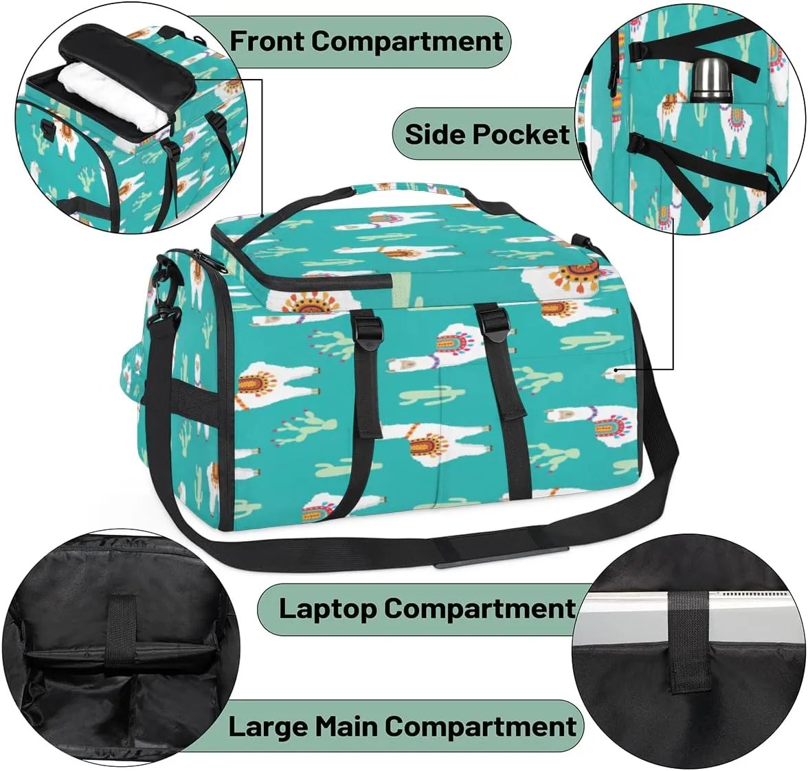 Large Sports Gym Bag With Shoe & Laptop Compartment 47L Waterproof Travel Duffel Bags for Men Women Cactus Llama Luggage Backpack Duffle Bag