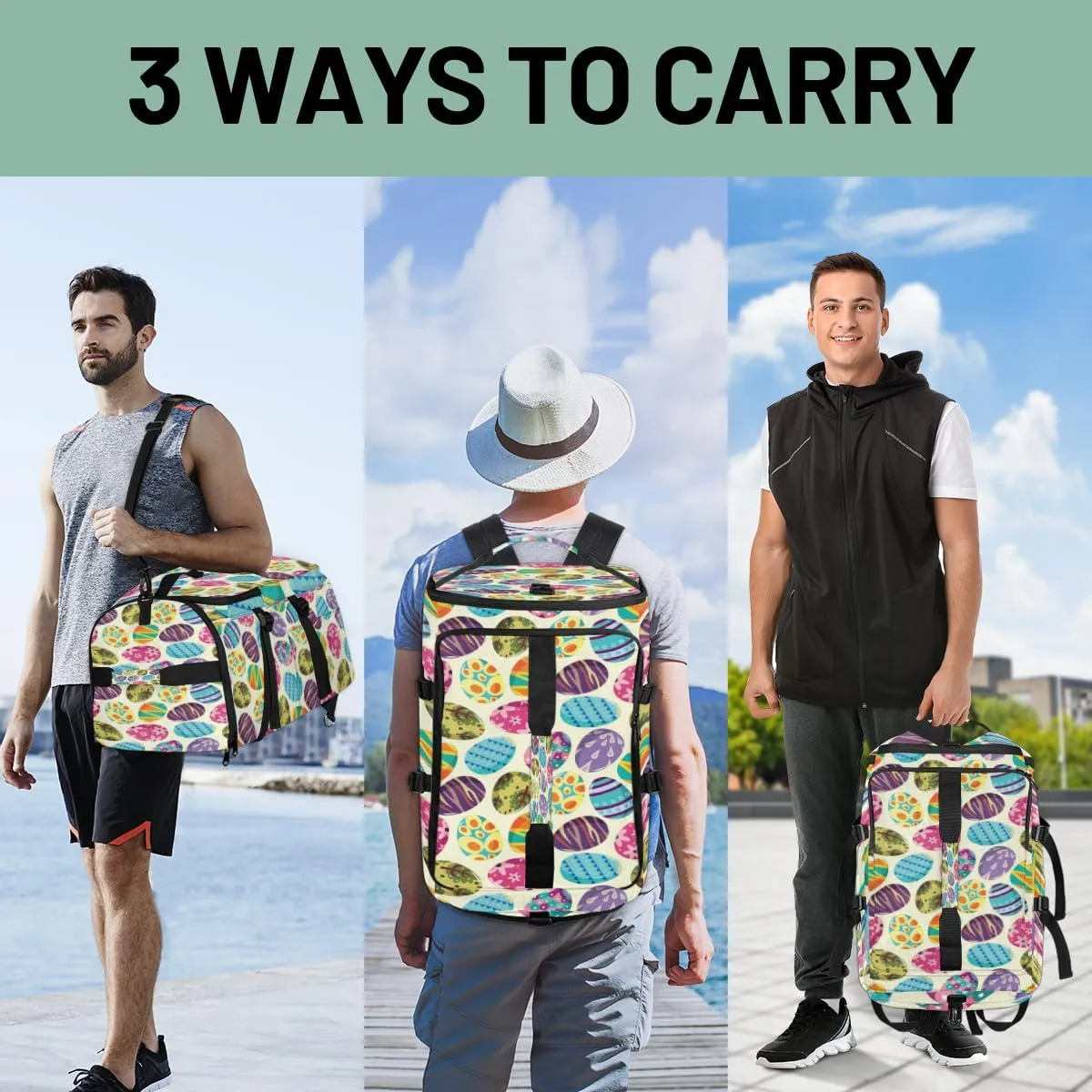 Large Sports Gym Bag With Shoe & Laptop Compartment 47L Waterproof Travel Duffel Bags for Men Women Colorful Cartoon Eggs Luggage Backpack Duffle Bag