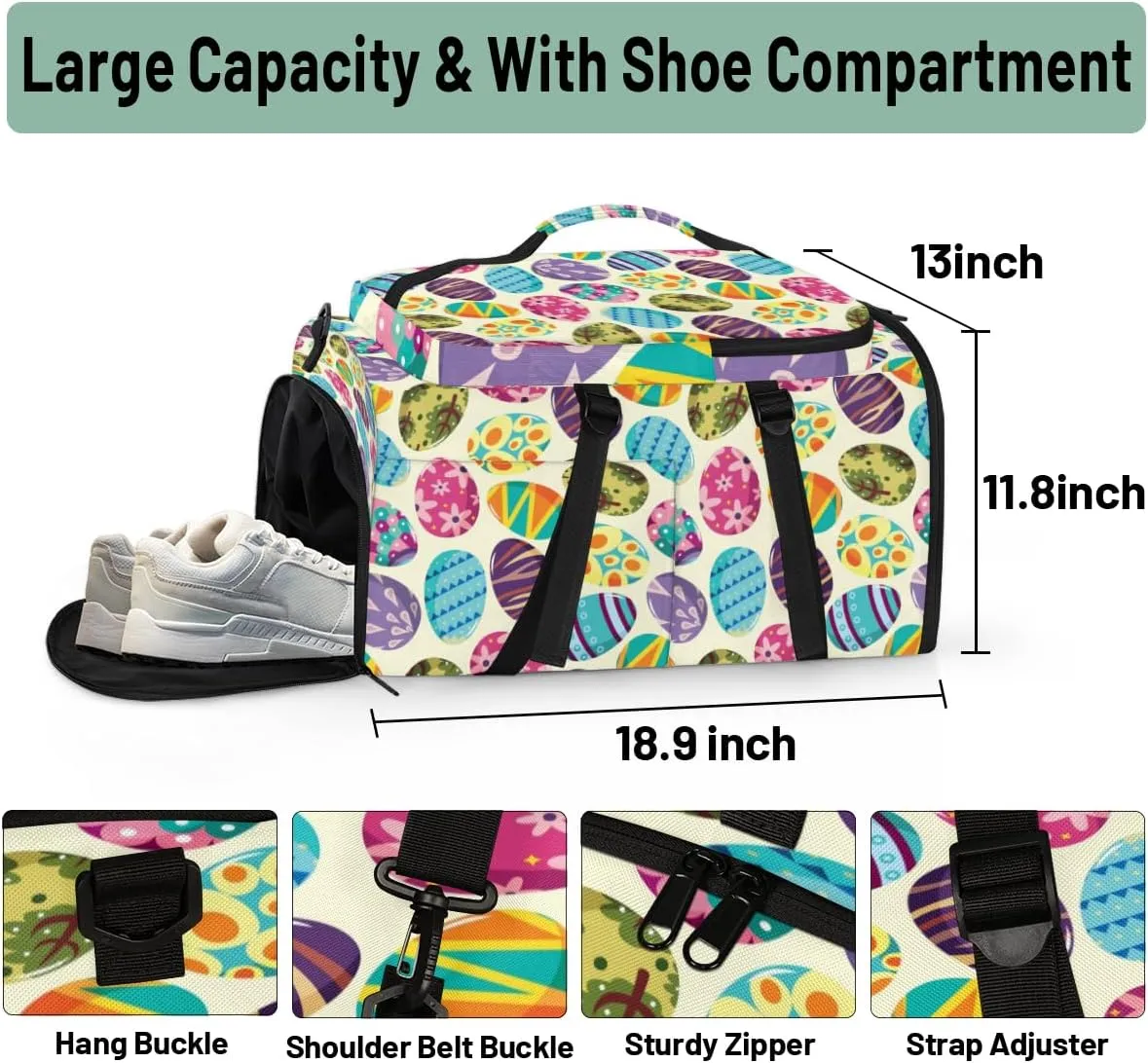 Large Sports Gym Bag With Shoe & Laptop Compartment 47L Waterproof Travel Duffel Bags for Men Women Colorful Cartoon Eggs Luggage Backpack Duffle Bag