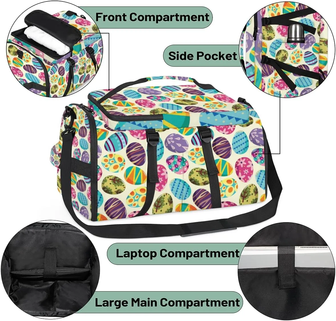 Large Sports Gym Bag With Shoe & Laptop Compartment 47L Waterproof Travel Duffel Bags for Men Women Colorful Cartoon Eggs Luggage Backpack Duffle Bag
