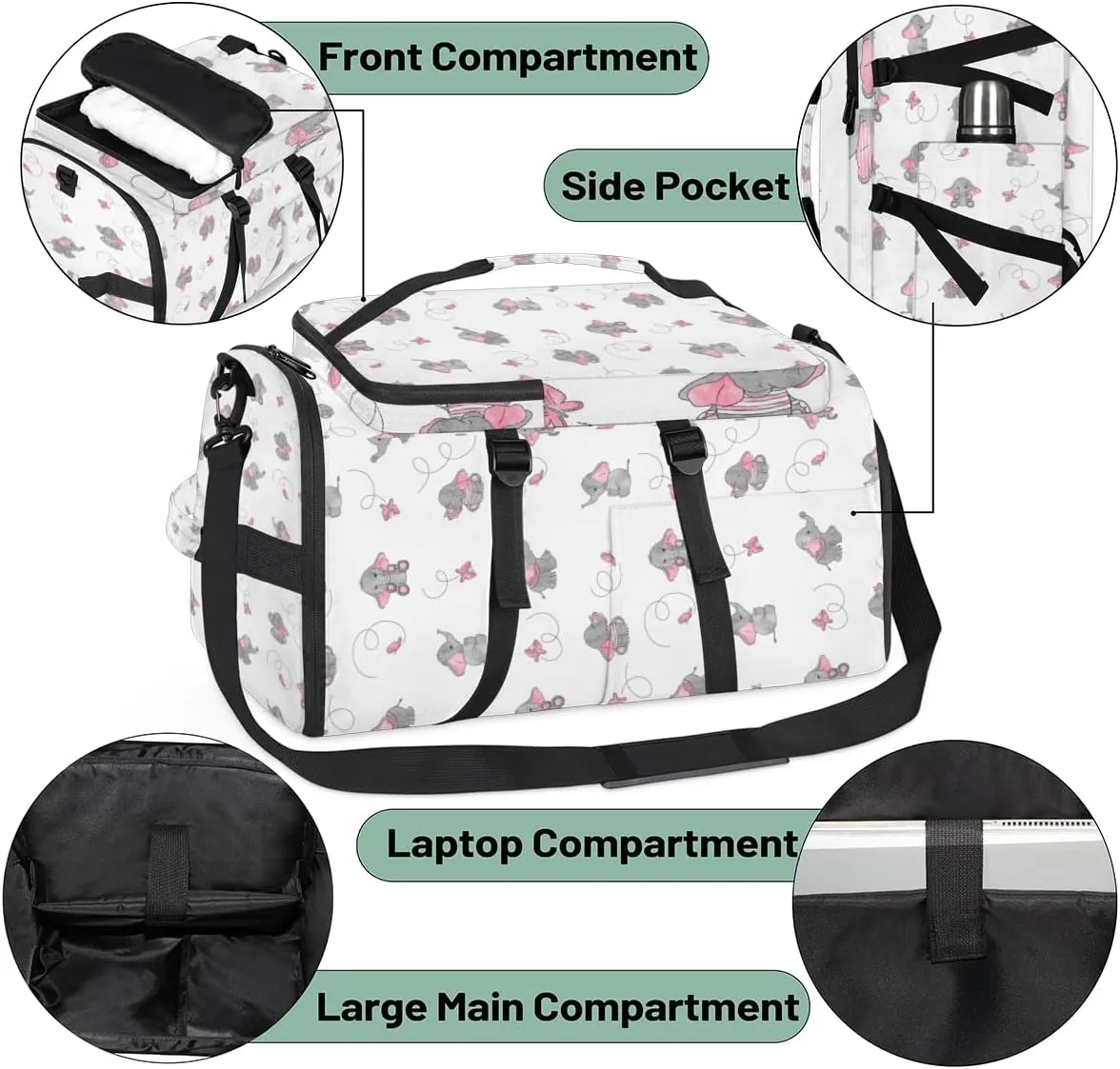 Large Sports Gym Bag With Shoe & Laptop Compartment 47L Waterproof Travel Duffel Bags for Men Women Elephant Butterfly Luggage Backpack Duffle Bag