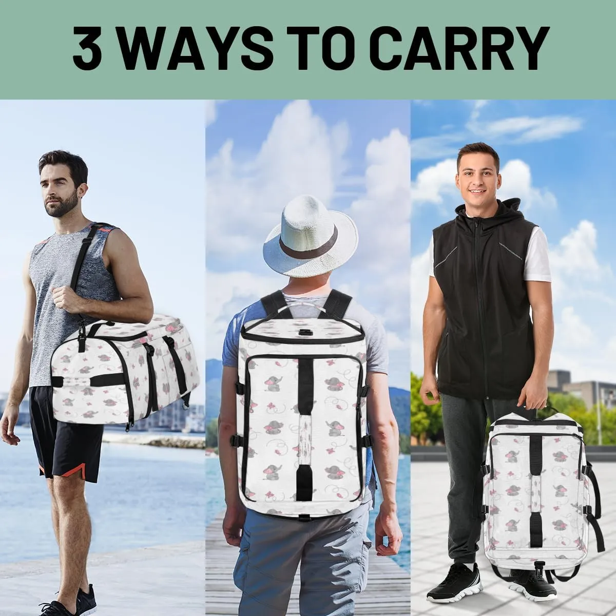 Large Sports Gym Bag With Shoe & Laptop Compartment 47L Waterproof Travel Duffel Bags for Men Women Elephant Butterfly Luggage Backpack Duffle Bag