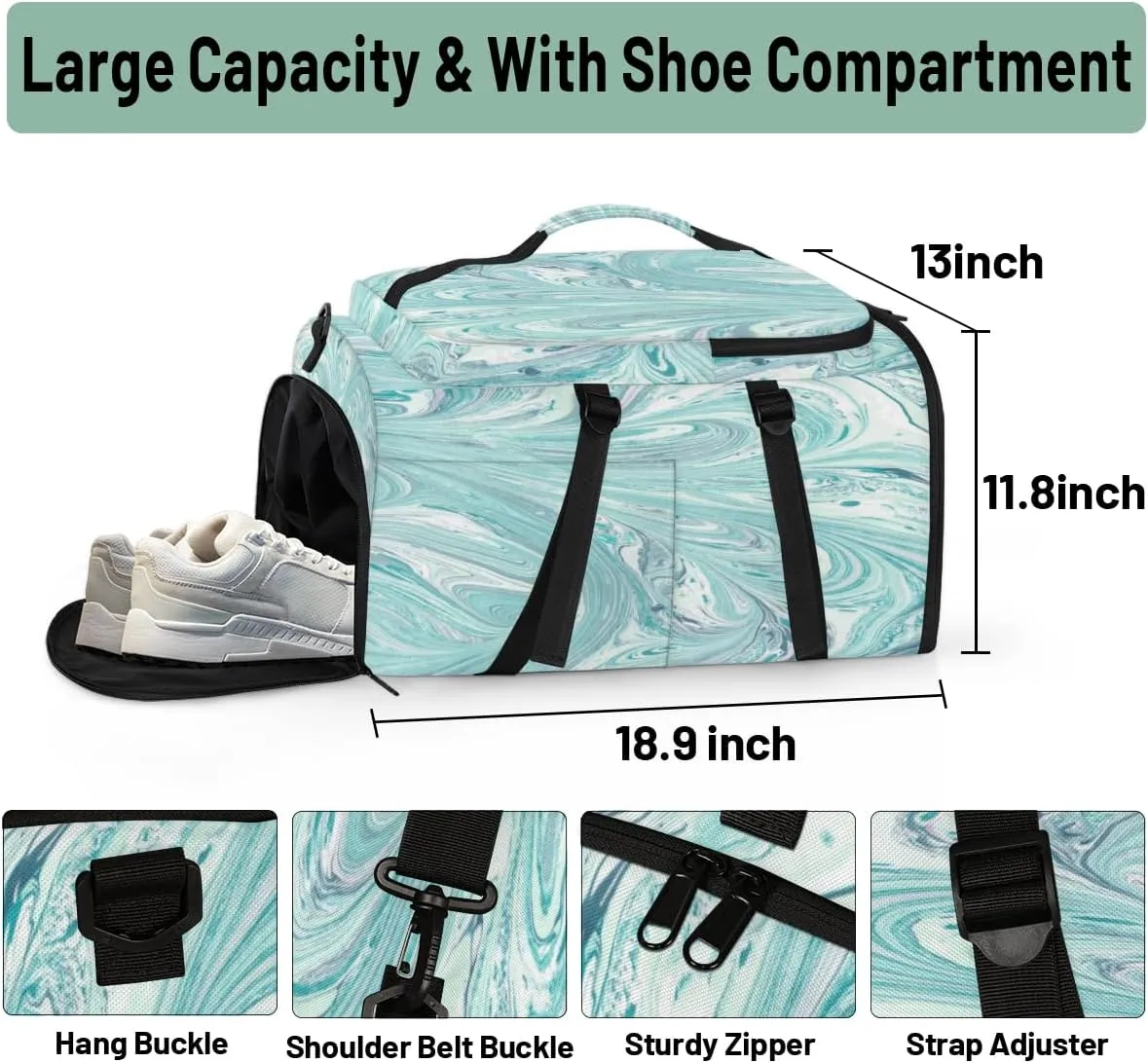 Large Sports Gym Bag With Shoe & Laptop Compartment 47L Waterproof Travel Duffel Bags for Men Women Modern Camo Theme Luggage Backpack Duffle Bag