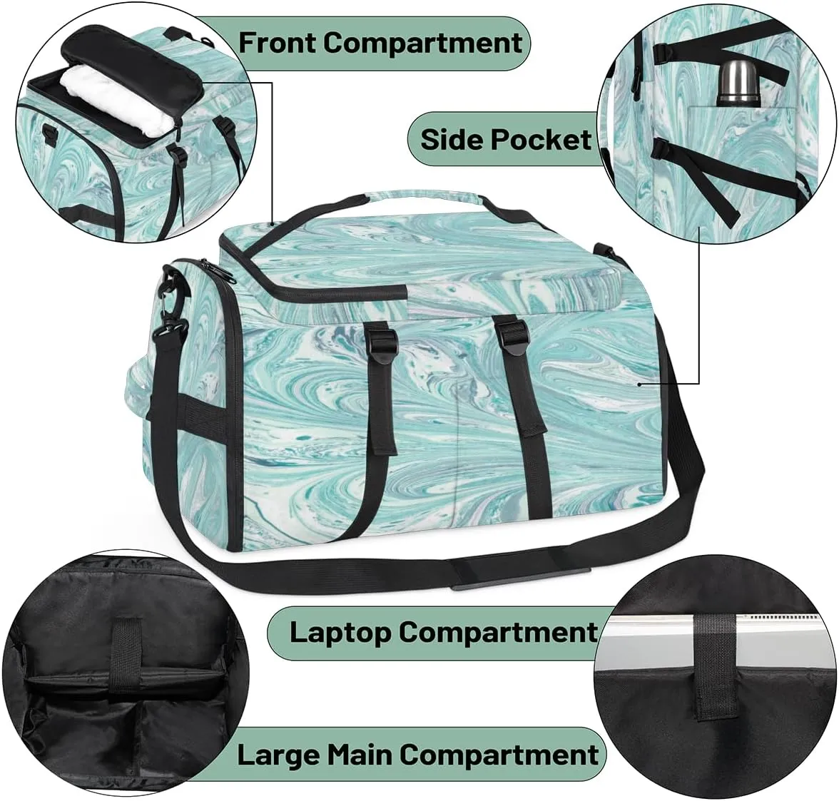 Large Sports Gym Bag With Shoe & Laptop Compartment 47L Waterproof Travel Duffel Bags for Men Women Modern Camo Theme Luggage Backpack Duffle Bag