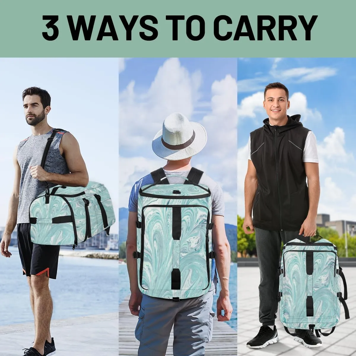 Large Sports Gym Bag With Shoe & Laptop Compartment 47L Waterproof Travel Duffel Bags for Men Women Modern Camo Theme Luggage Backpack Duffle Bag