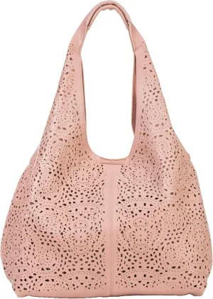 Laser Cut Faux Leather Shoulder Bag for Women – Large Summer Slouch Hobo Tote with Makeup Pouch – Lightweight – Desi