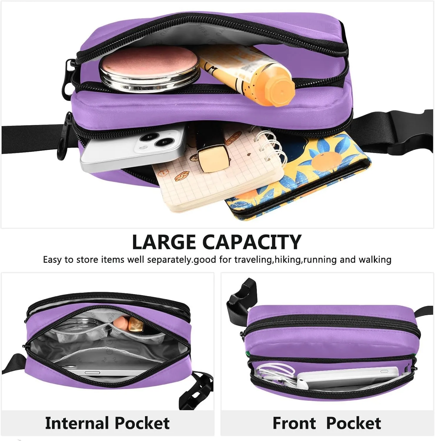 Lavender Belt Bag Crossbody Lemon Bags Unisex Mini Belt Bag with Adjustable Strap