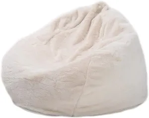 Lazy Sofas Cover, Handmade Rabbit Fur Warm Lounger Seat Bean Bag Cover Soft Beanbag Chair for Adult Teen Children, Without Filling,White,L