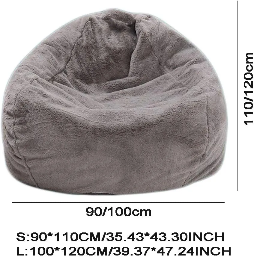Lazy Sofas Cover, Handmade Rabbit Fur Warm Lounger Seat Bean Bag Cover Soft Beanbag Chair for Adult Teen Children, Without Filling,White,L
