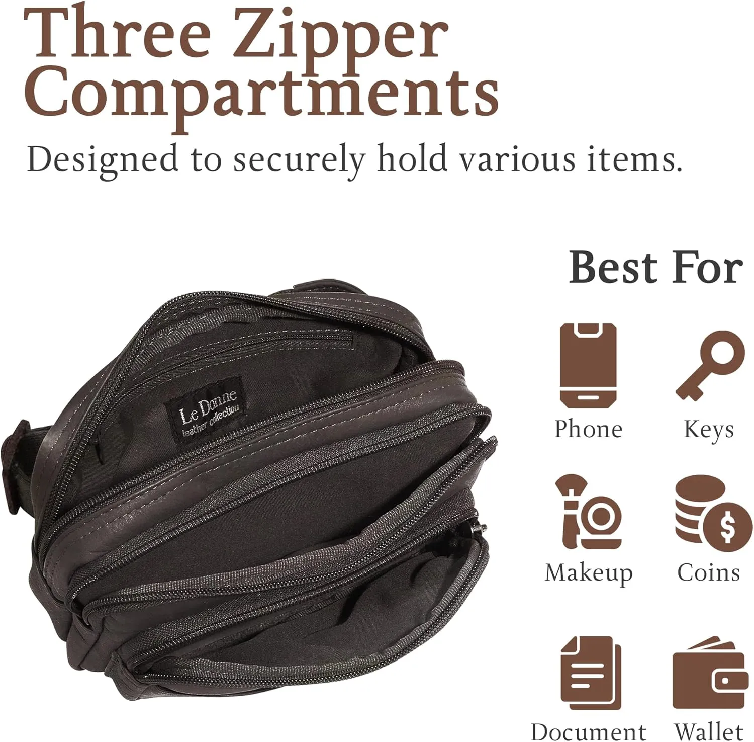 Le Donne Leather Waist Bag - Fashionable & Luxury 4-Compartment Bag - Adjustable Fanny Pack For Men & Women - Essentials For Running, Hiking & Everything Bag(Cafe)
