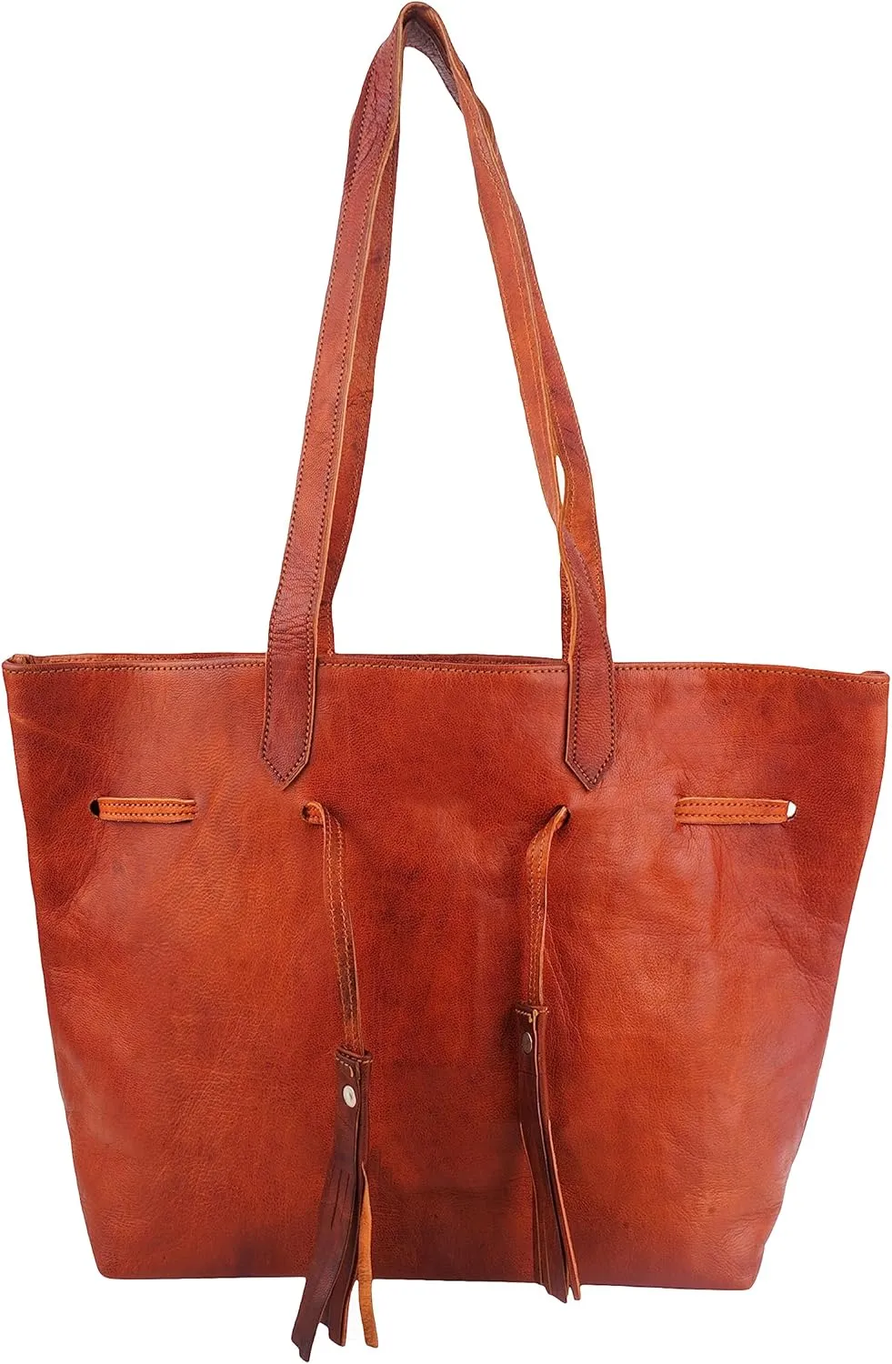 Leather Boho Chic Fringe Leather Tote Spacious Bucket Hobo Bag for Women Purse