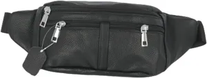 leather Fanny pack, Outdoor travel waist Pack Cowhide Leather Large Size 6 Pockets waist bag.Suitable for outdoor mountaineering, travel, camping, cycling, running, etc.（black-C）
