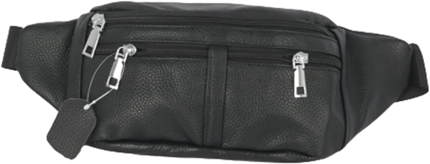 leather Fanny pack, Outdoor travel waist Pack Cowhide Leather Large Size 6 Pockets waist bag.Suitable for outdoor mountaineering, travel, camping, cycling, running, etc.（black-C）