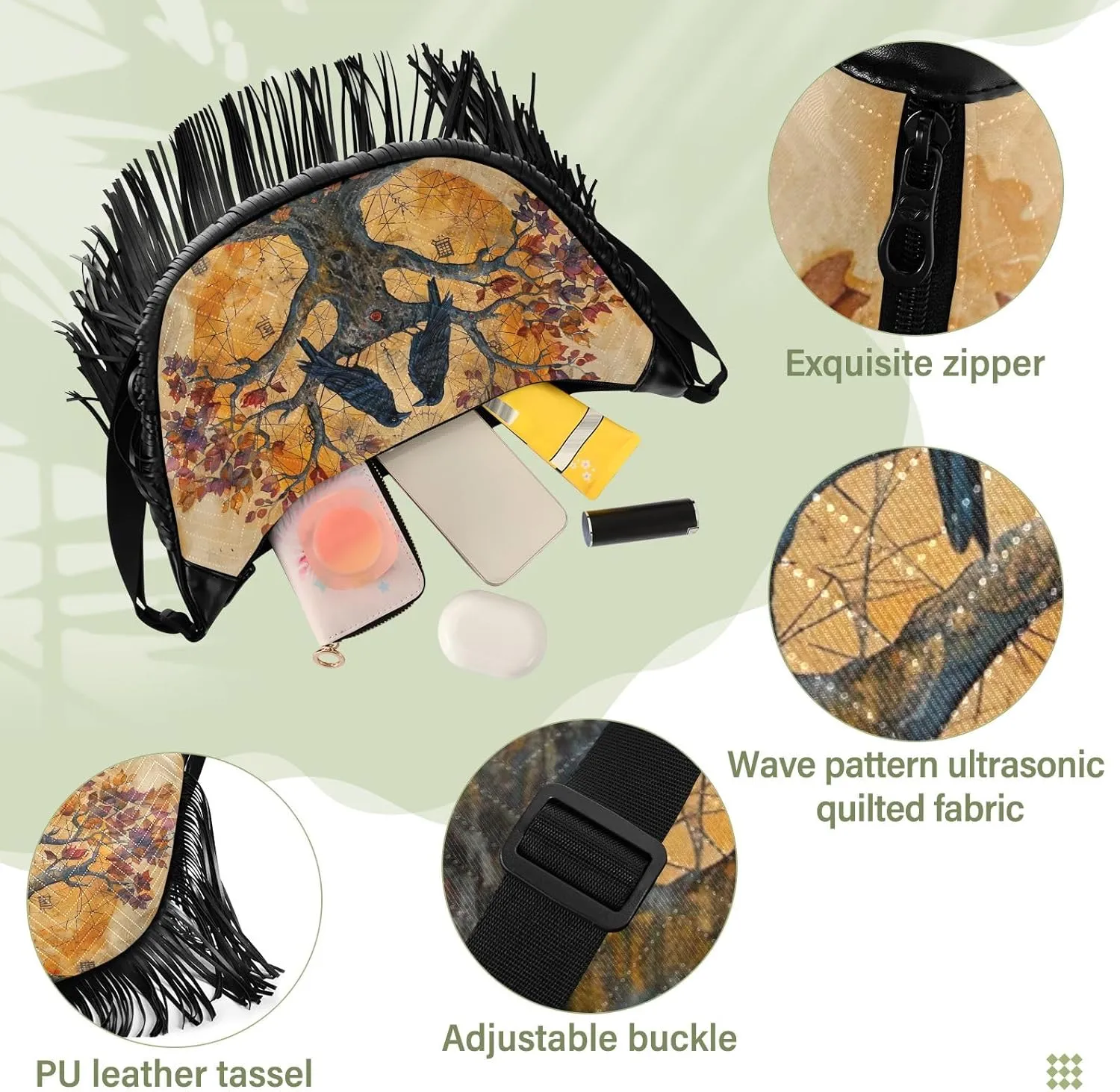 Leather Fringe Purse Crossbody with Tassel Boho Fringe Purse Western Cross Body Purses for Women