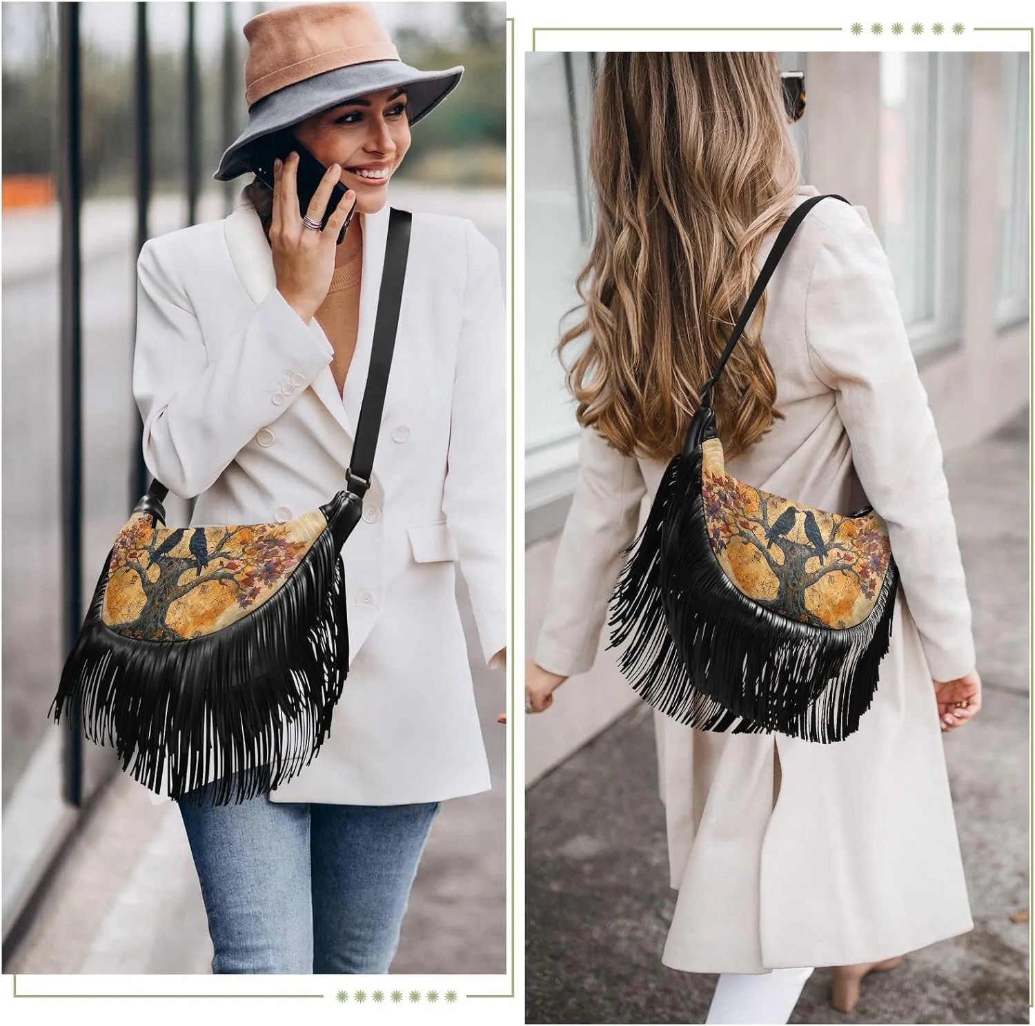 Leather Fringe Purse Crossbody with Tassel Boho Fringe Purse Western Cross Body Purses for Women