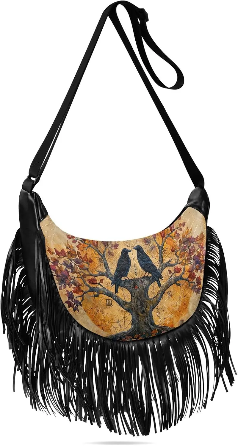 Leather Fringe Purse Crossbody with Tassel Boho Fringe Purse Western Cross Body Purses for Women