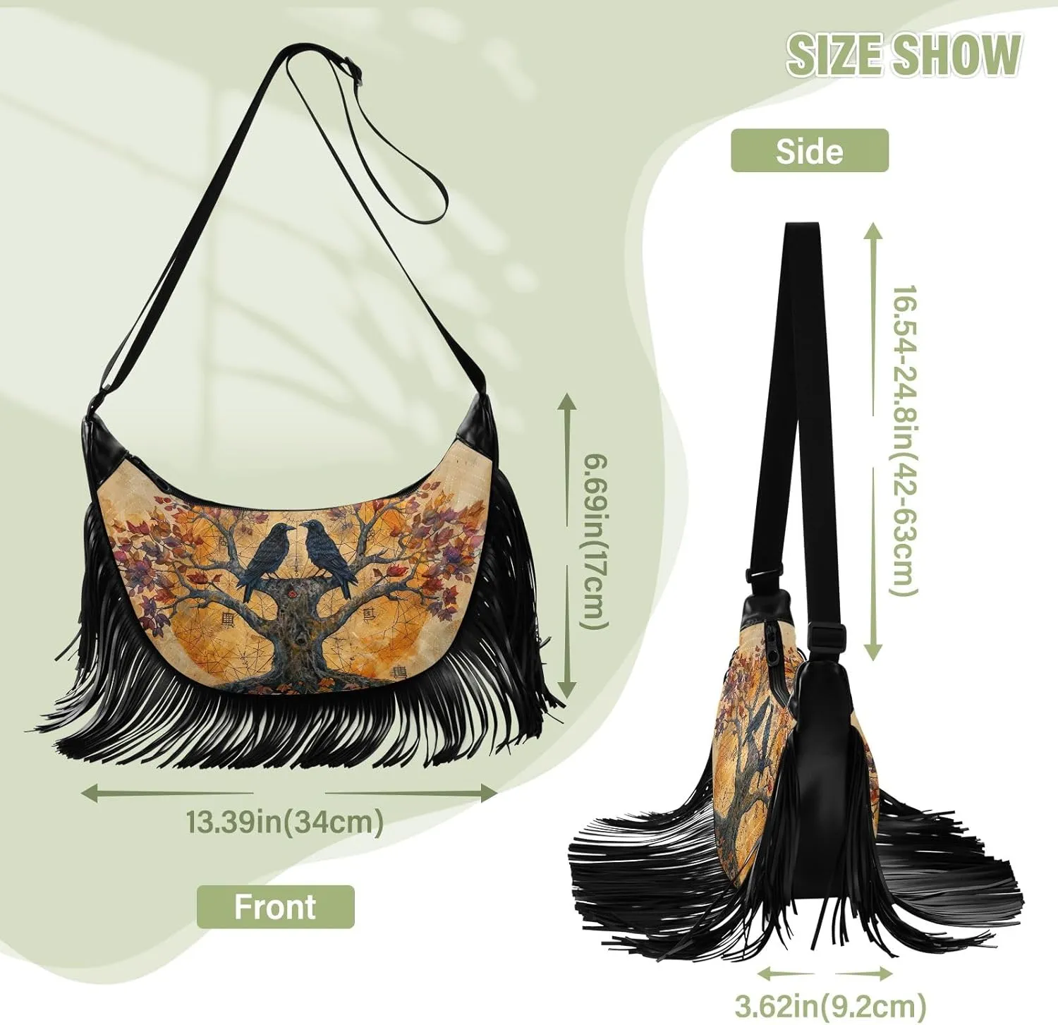 Leather Fringe Purse Crossbody with Tassel Boho Fringe Purse Western Cross Body Purses for Women