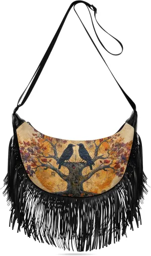 Leather Fringe Purse Crossbody with Tassel Boho Fringe Purse Western Cross Body Purses for Women