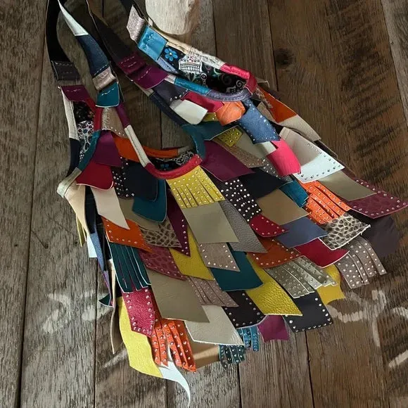 Leather Multicolor Fringe Boho Bag