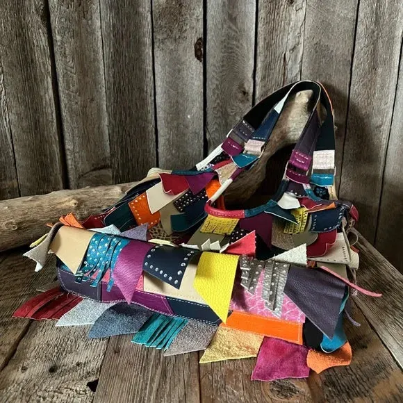 Leather Multicolor Fringe Boho Bag