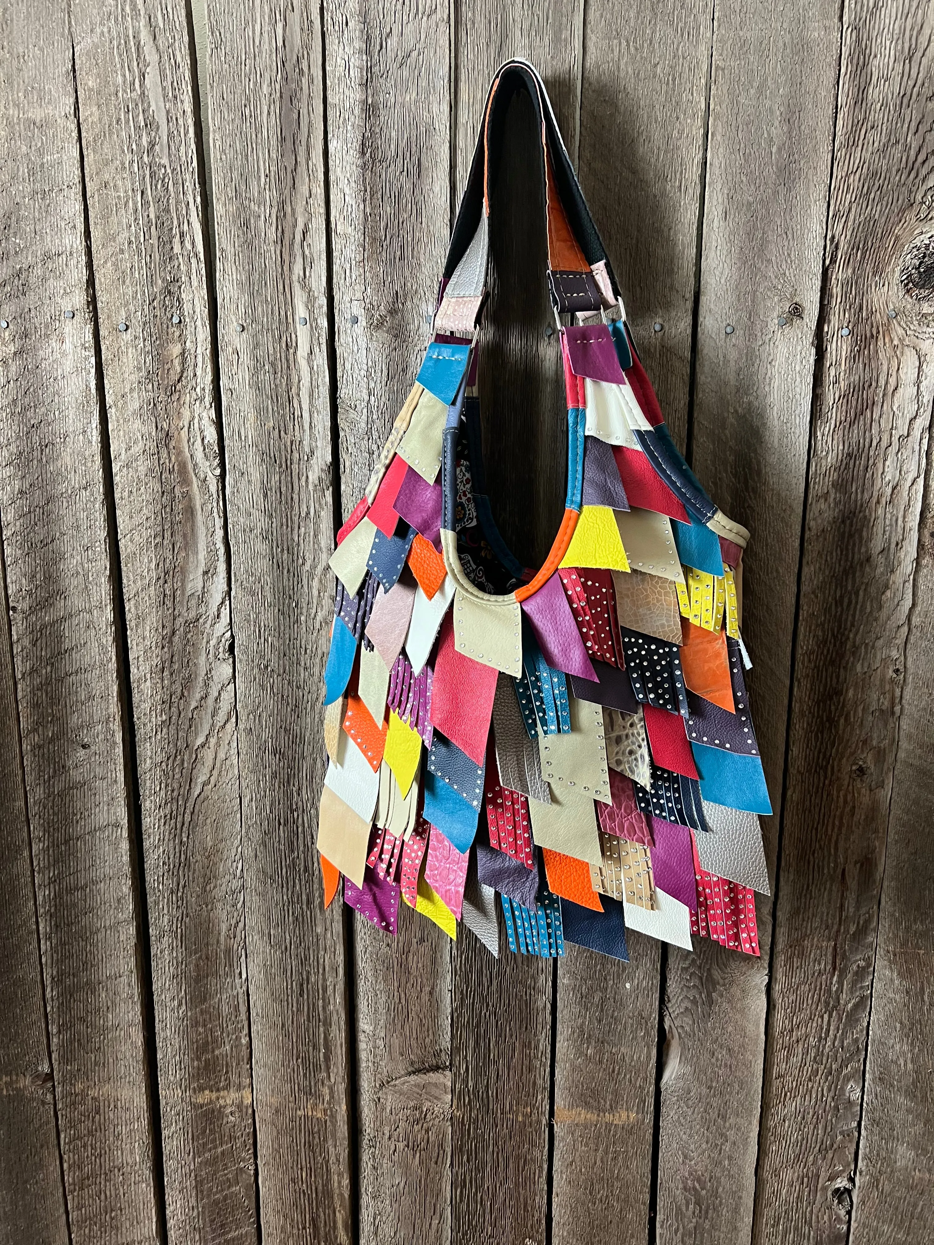 Leather Multicolor Fringe Boho Bag