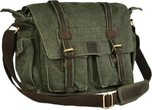 LEATHER VILLAGE Vintage Canvas Messenger Bag - 16'' Handmade Shoulder Satchel for Men & Women, Crossbody for Office & Travel