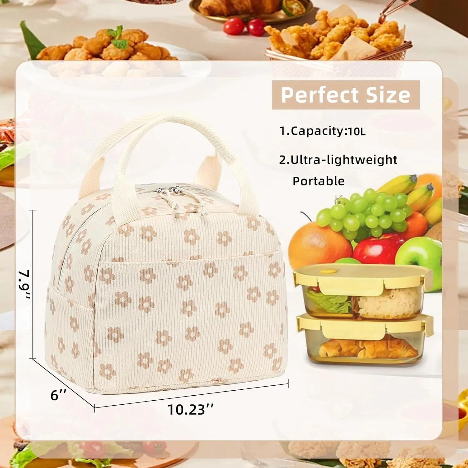 LEDAOU Lunch Box for Women Insulated Lunch Bag Corduroy Lunch Tote Bags Leakproof Cooler Lunch Case for Travel Work Picnic