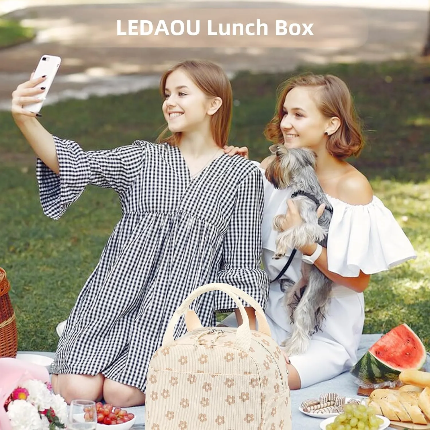 LEDAOU Lunch Box for Women Insulated Lunch Bag Corduroy Lunch Tote Bags Leakproof Cooler Lunch Case for Travel Work Picnic