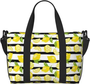 Lemon Print Stride Travel Duffle Bag For Women Men Weekender Overnight Bag Gym Bag For Women, Carry On Airport Bag, Travel Tote Bag With Strap For Gym Travel Business Trips