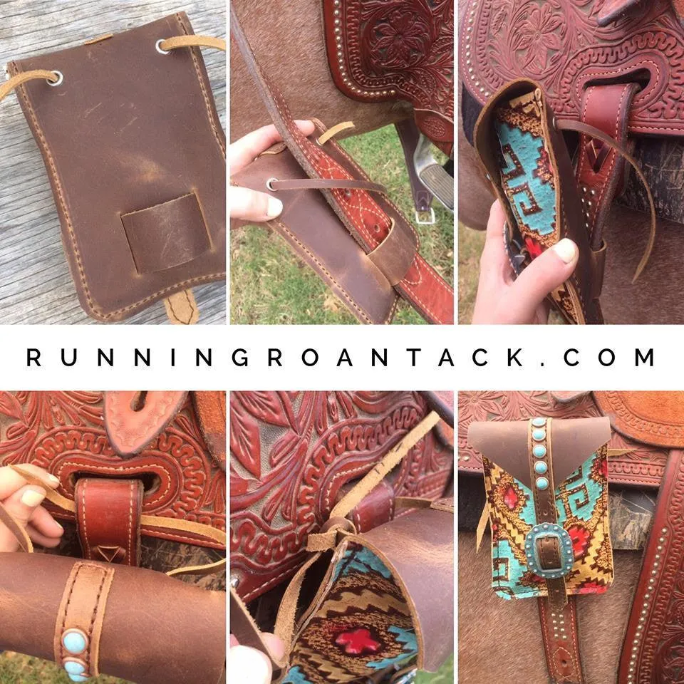 Leopard Cowhide  Mini Saddle Bag with Your Choice of Buckle and Fringe for Phone, Keys, Roping Powder, etc