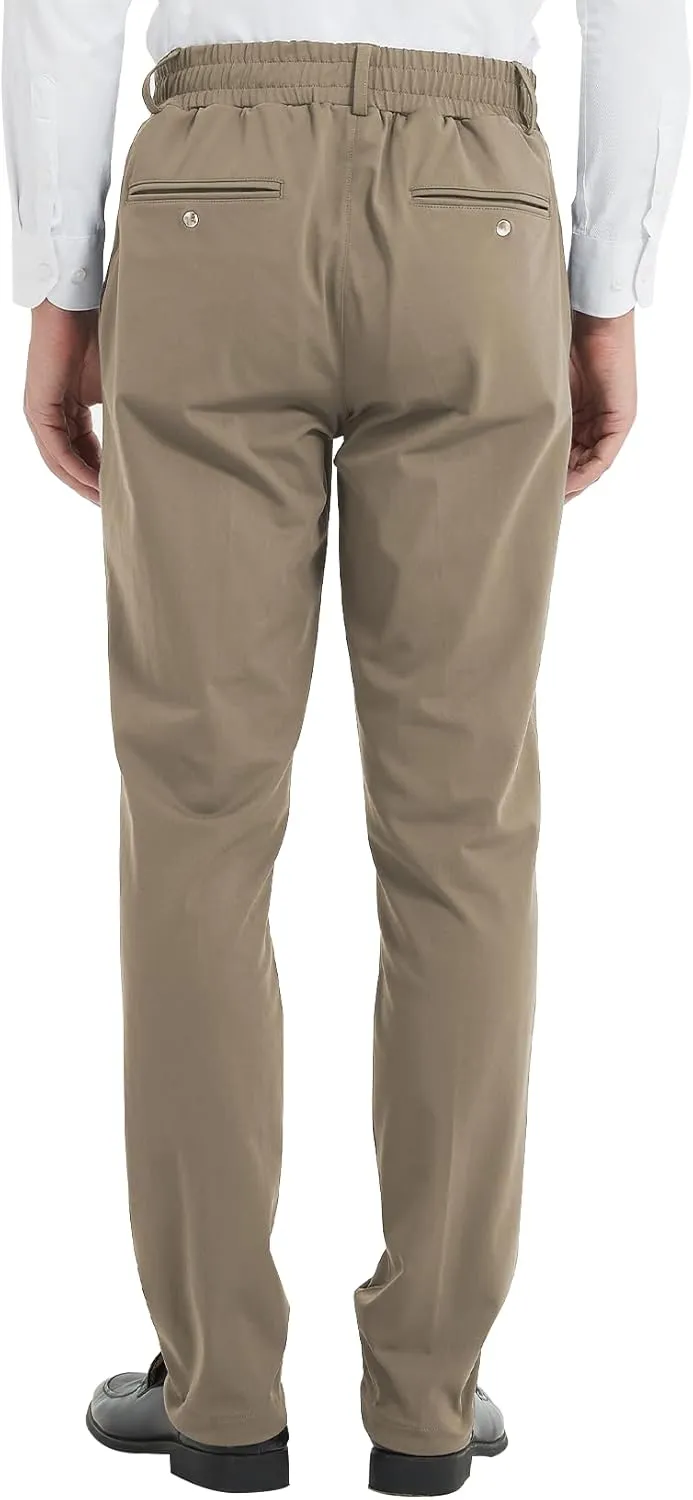 LETAOTAO Mens Elastic Waist Pants for Seniors High Stretch Expandable Waist Slaks for Elderly with Magnet Button