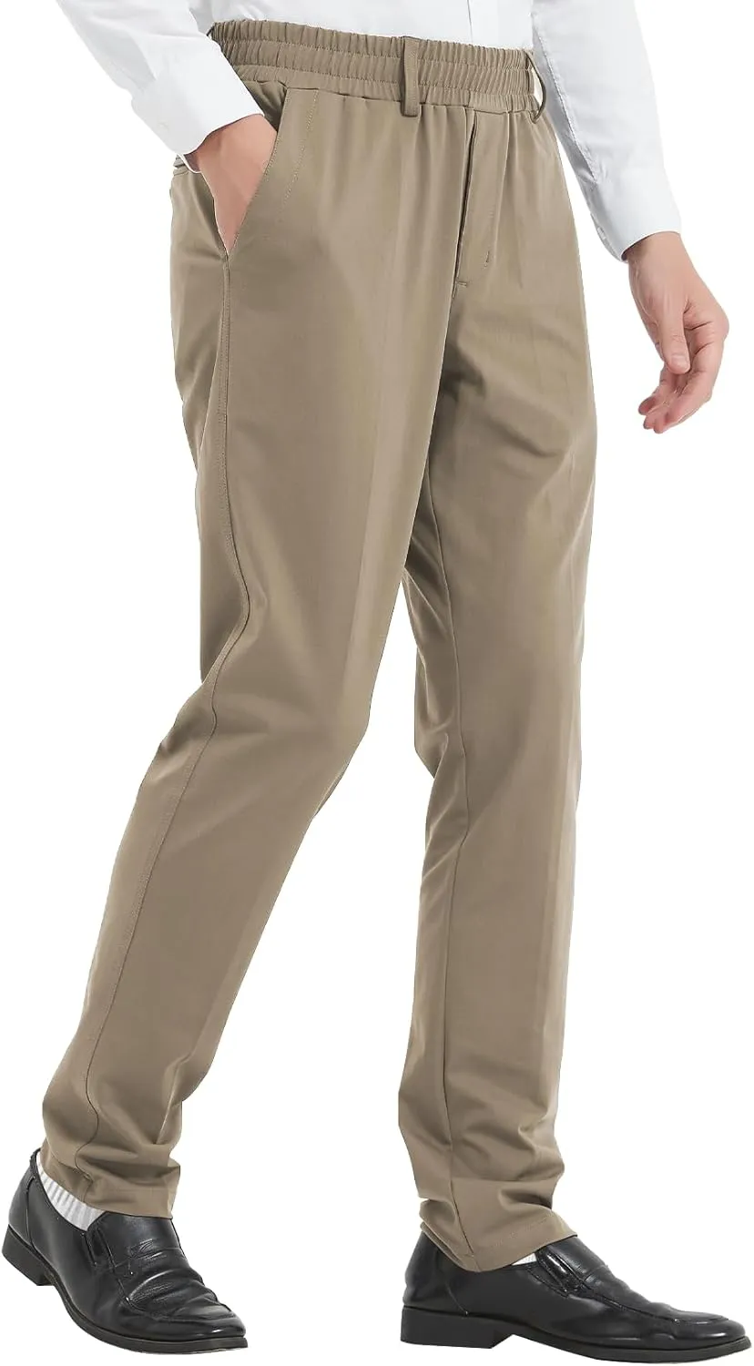 LETAOTAO Mens Elastic Waist Pants for Seniors High Stretch Expandable Waist Slaks for Elderly with Magnet Button