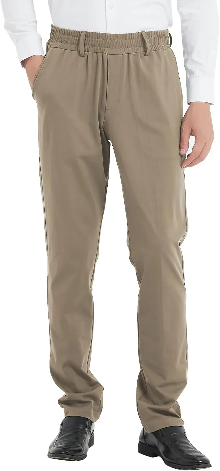 LETAOTAO Mens Elastic Waist Pants for Seniors High Stretch Expandable Waist Slaks for Elderly with Magnet Button