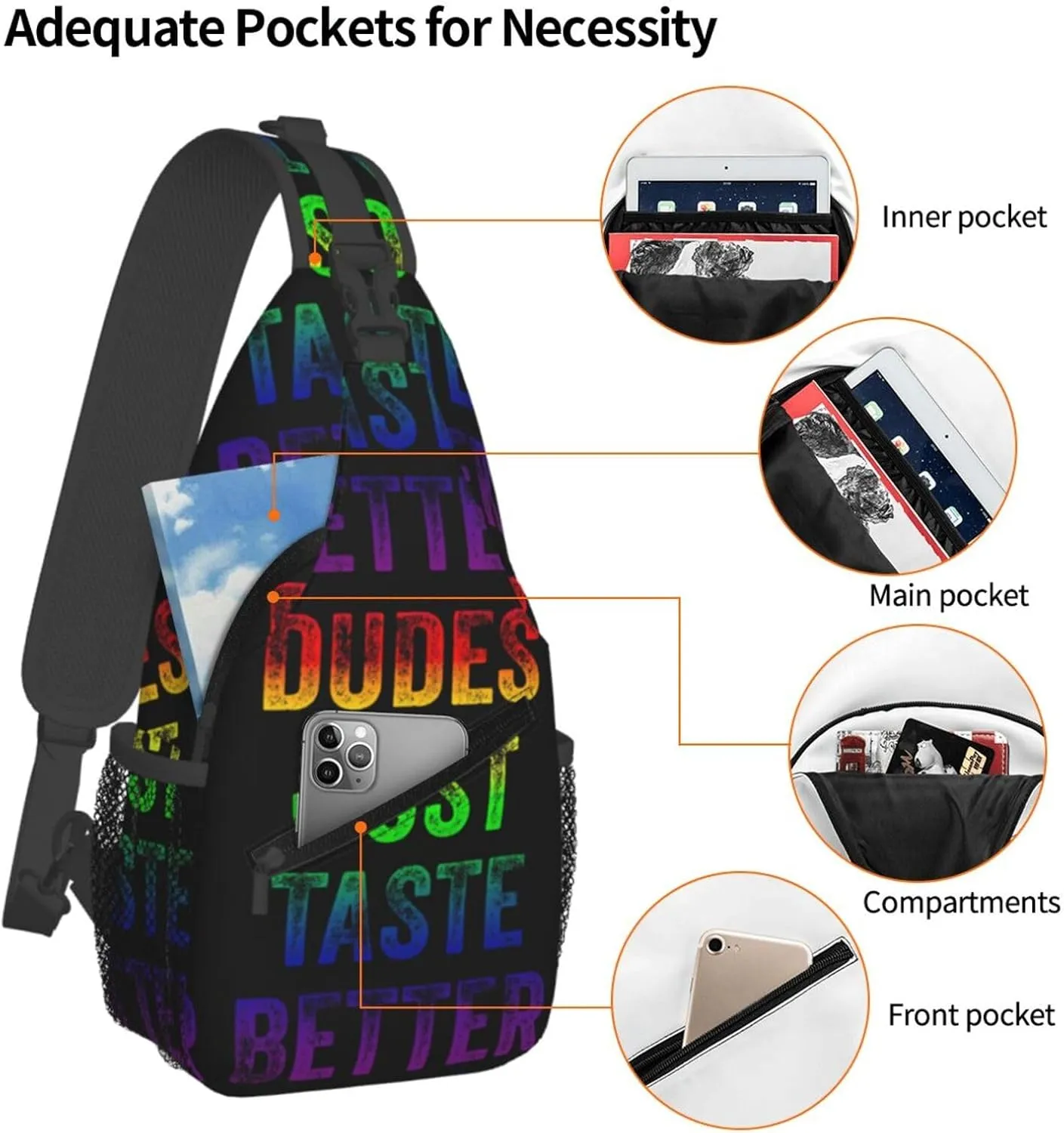 Lgbt Pride Rainbow Gay Dudes Just Taste Better Chest Sling Bag Crossbody Shoulder Backpack Bag Gym Cycling Daypack Travel Hiking Cross Bag