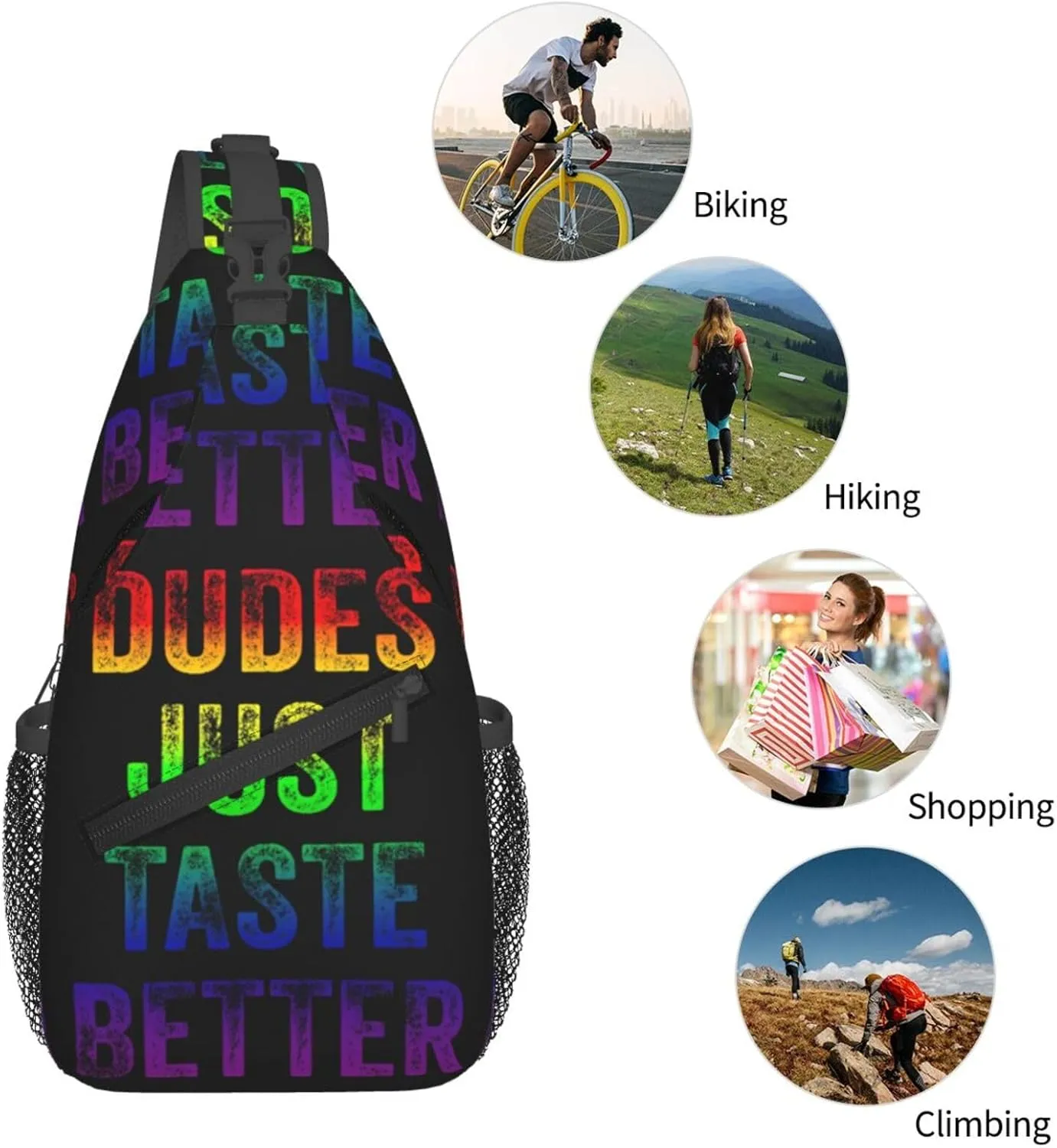 Lgbt Pride Rainbow Gay Dudes Just Taste Better Chest Sling Bag Crossbody Shoulder Backpack Bag Gym Cycling Daypack Travel Hiking Cross Bag