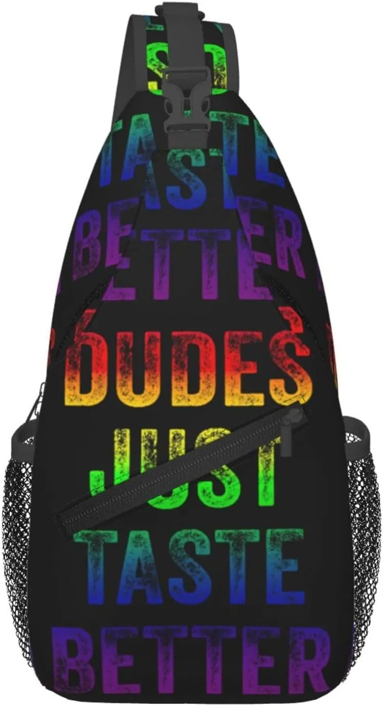 Lgbt Pride Rainbow Gay Dudes Just Taste Better Chest Sling Bag Crossbody Shoulder Backpack Bag Gym Cycling Daypack Travel Hiking Cross Bag