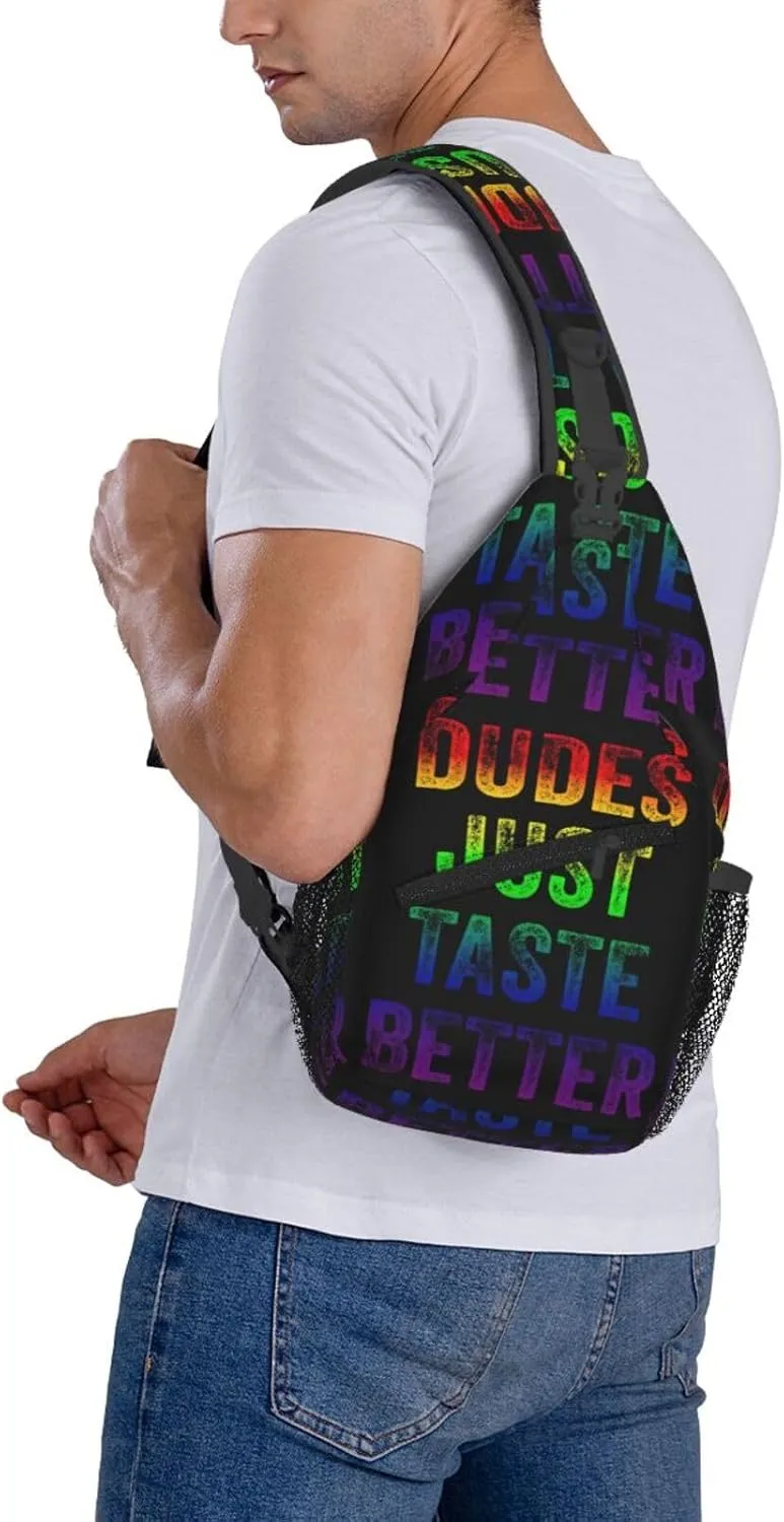 Lgbt Pride Rainbow Gay Dudes Just Taste Better Chest Sling Bag Crossbody Shoulder Backpack Bag Gym Cycling Daypack Travel Hiking Cross Bag