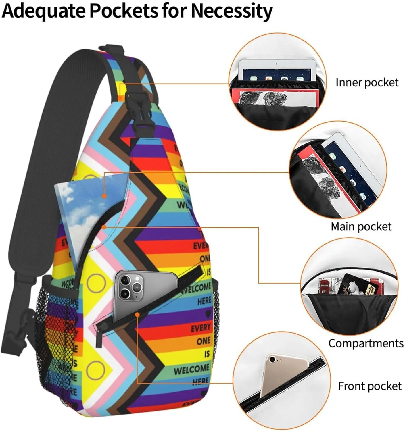 Lgbt Pride Rainbow Gay Every One Is Welcome Here Chest Sling Bag Crossbody Shoulder Backpack Bag Gym Cycling Daypack Travel Hiking Cross Bag