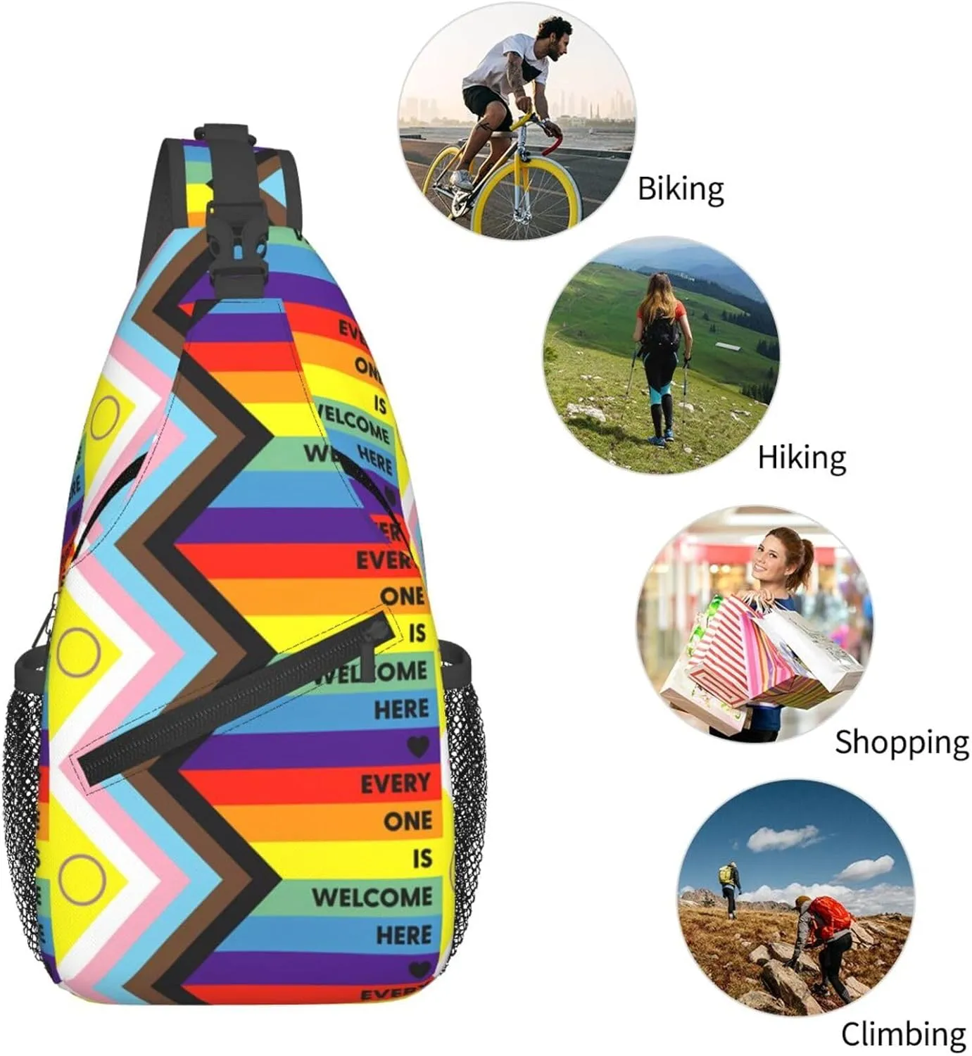 Lgbt Pride Rainbow Gay Every One Is Welcome Here Chest Sling Bag Crossbody Shoulder Backpack Bag Gym Cycling Daypack Travel Hiking Cross Bag
