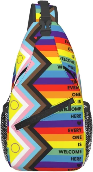 Lgbt Pride Rainbow Gay Every One Is Welcome Here Chest Sling Bag Crossbody Shoulder Backpack Bag Gym Cycling Daypack Travel Hiking Cross Bag