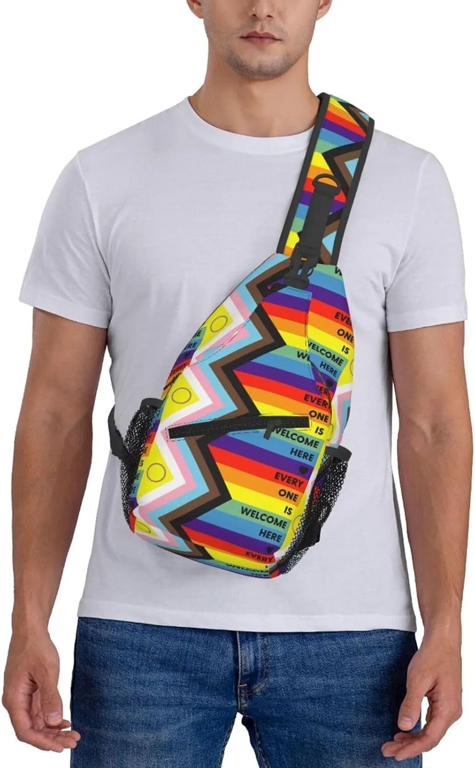 Lgbt Pride Rainbow Gay Every One Is Welcome Here Chest Sling Bag Crossbody Shoulder Backpack Bag Gym Cycling Daypack Travel Hiking Cross Bag