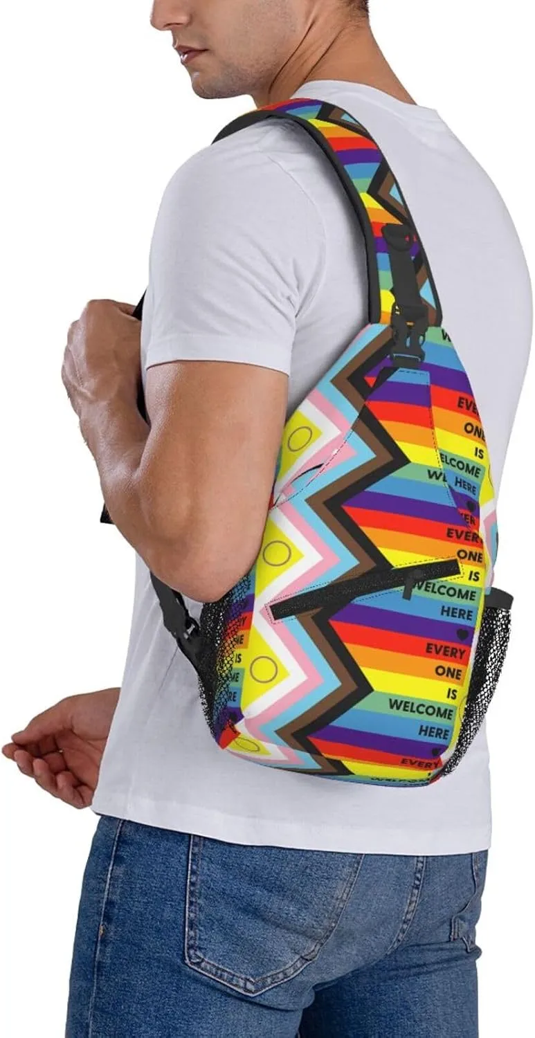 Lgbt Pride Rainbow Gay Every One Is Welcome Here Chest Sling Bag Crossbody Shoulder Backpack Bag Gym Cycling Daypack Travel Hiking Cross Bag