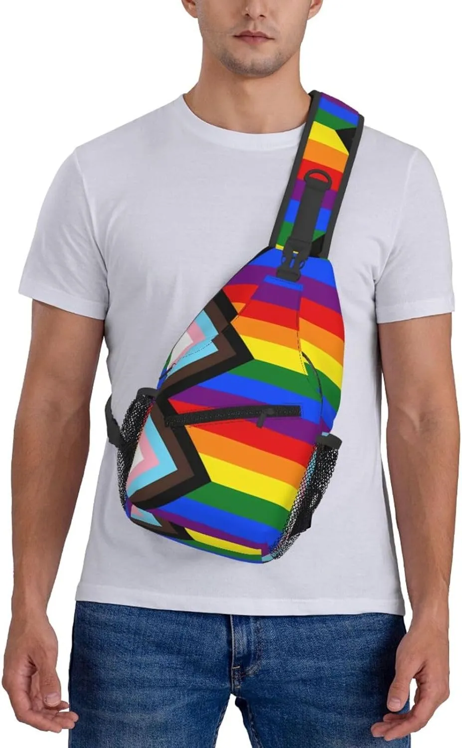 Lgbt Pride Rainbow Gay Progress Pride Flag Chest Sling Bag Crossbody Shoulder Backpack Bag Gym Cycling Daypack Travel Hiking Cross Bag