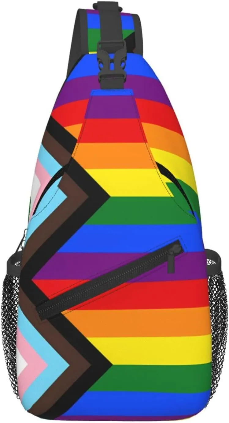 Lgbt Pride Rainbow Gay Progress Pride Flag Chest Sling Bag Crossbody Shoulder Backpack Bag Gym Cycling Daypack Travel Hiking Cross Bag