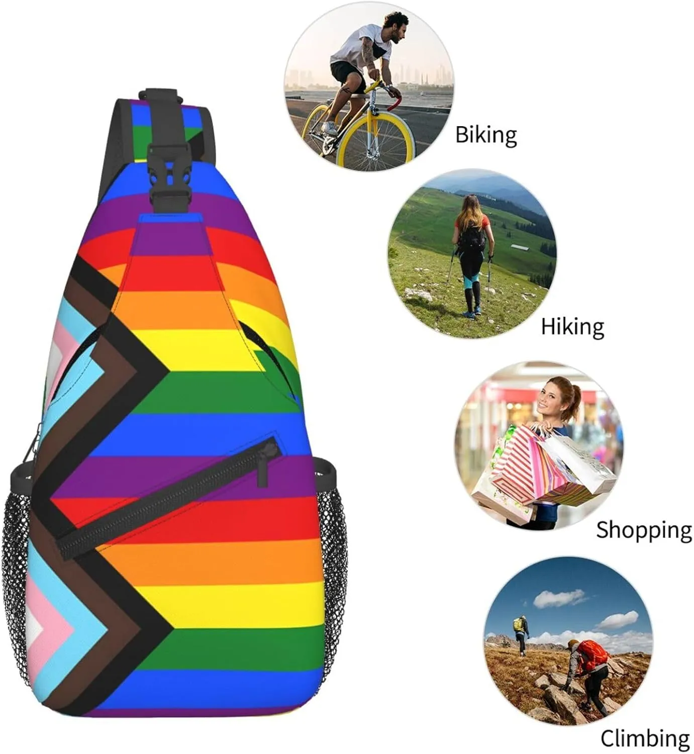 Lgbt Pride Rainbow Gay Progress Pride Flag Chest Sling Bag Crossbody Shoulder Backpack Bag Gym Cycling Daypack Travel Hiking Cross Bag
