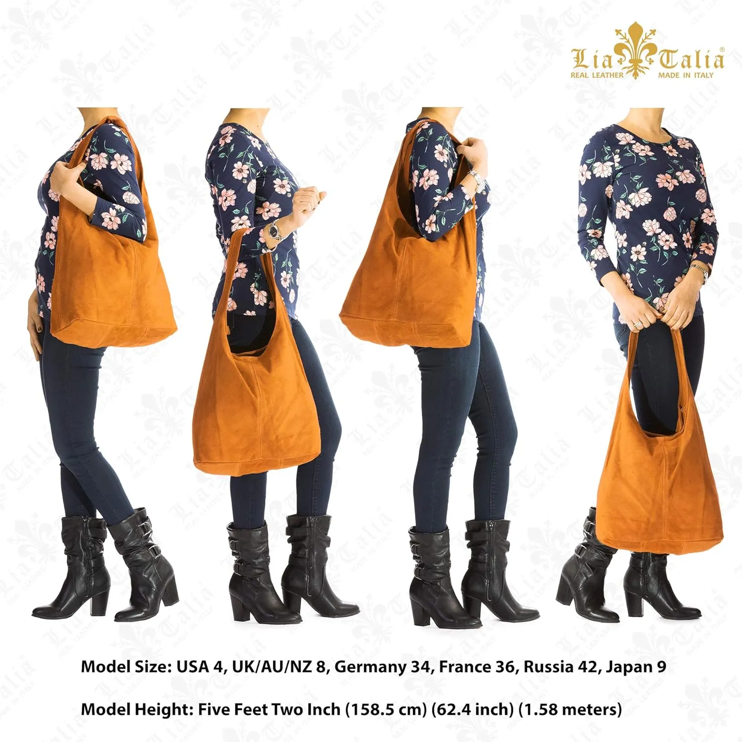 LiaTalia Womens Large Italian Suede Leather Single Shoulder Strap Hobo Slouch Bag with Storage Bag